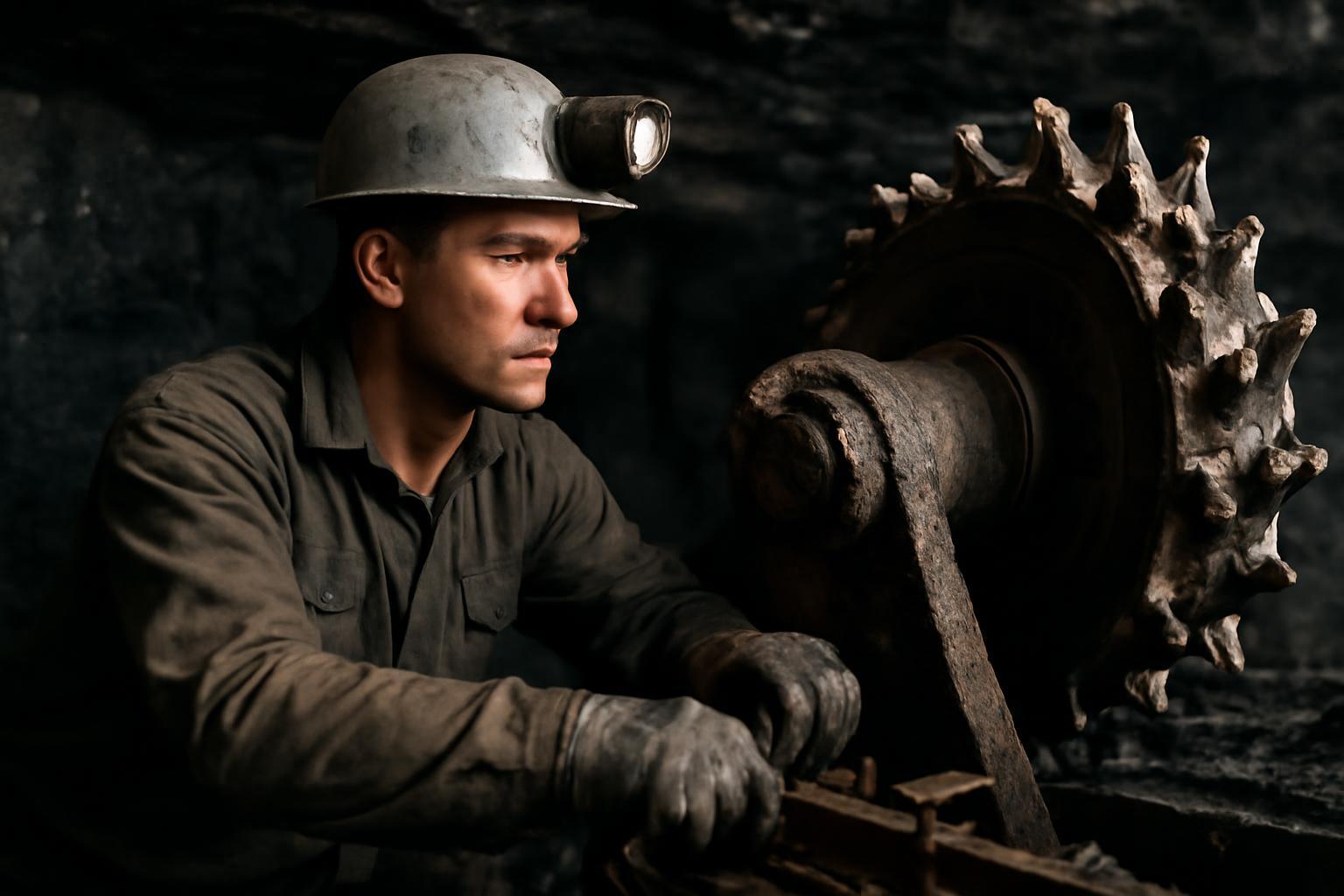 Csillekezelő munkához készülődik egy bányában, figyelmes arccal.