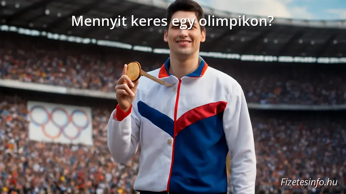 Olimpikon sportoló éremmel a dobogón egy stadionban